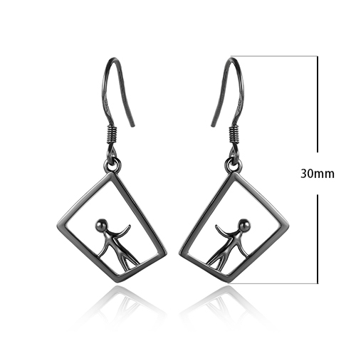 925 Sterling Silver Rectangle Hollow Human Hook Earrings for Women Jewelry Wholesale