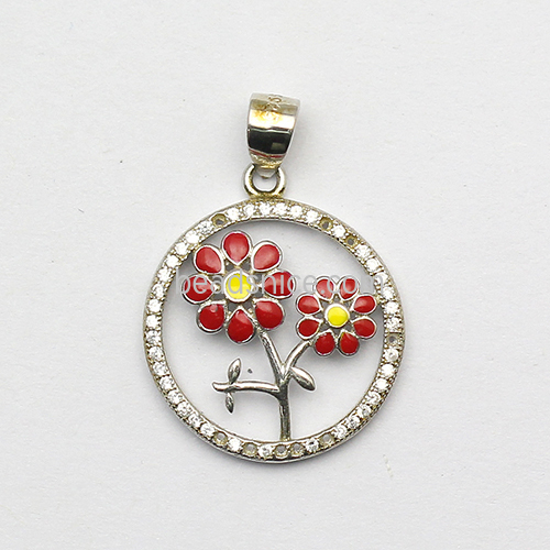 925 Sterling silver red flower pendant fancy delicate custom jewelry wholesale