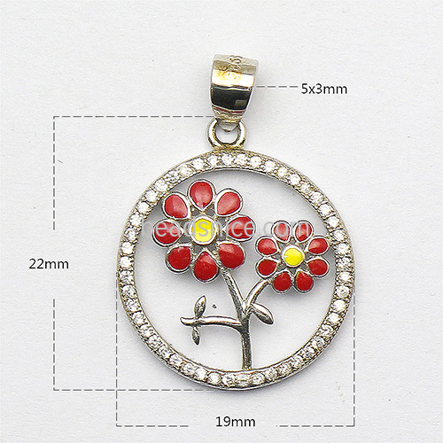 925 Sterling silver red flower pendant fancy delicate custom jewelry wholesale