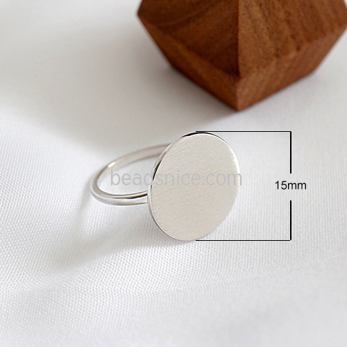 925 Sterling silver Round Ring setting with Flat pad Adjustable for Cabochon DIY New year Gift for girl and women
