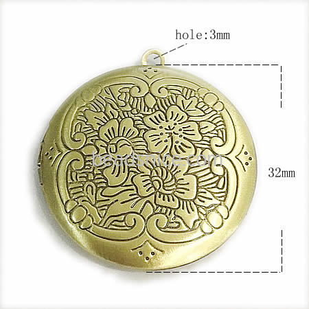 Brass Locket Photo Pendant,32x32mm,Hole：about 3mm,Lead Safe,Nickel Free,