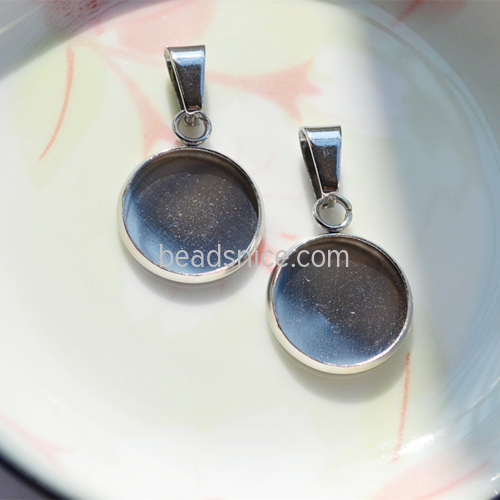 Stainless Steel Bezel Pendant Blanks Glass Cabochon Setting with bail