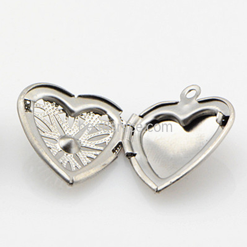 Stainless steel Filigree lockets heart photo Frame base setting wholesale Pendant
