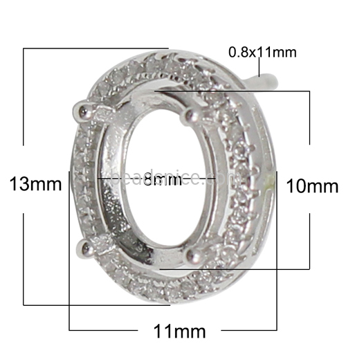 925 sterling silver earring post oval settings