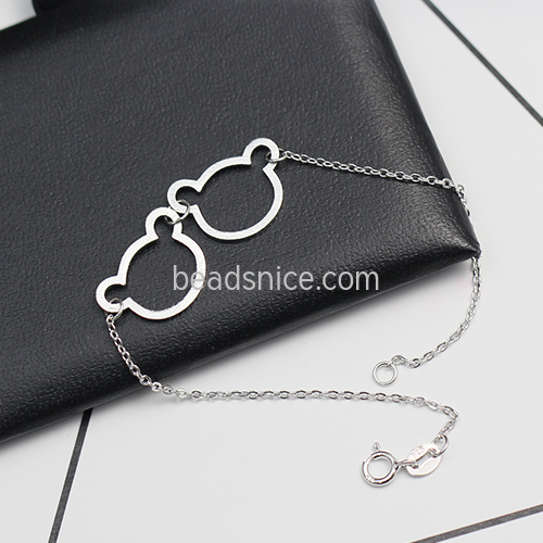 925 Sterling silver hollow bear bracelet lovely cute chain gift for little girl wholesale fashion jewelry nickel free