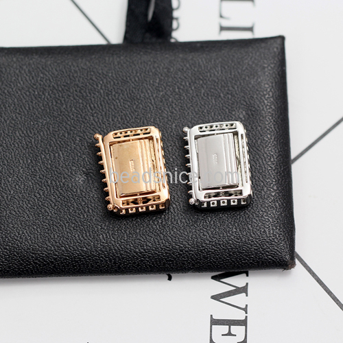 Pure Silver Square Clasp Inlaying Zircon Clear Fashion Design Fine Jewelry Component for Handmade Jewelry Women