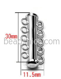 Sterling silver slide lock tube clasps 5 rows wholesale jewelry accessory