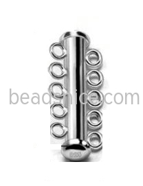 Sterling silver slide lock tube clasps 5 rows wholesale jewelry accessory