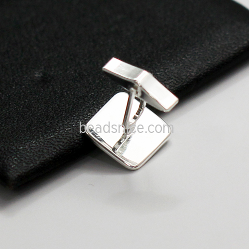 Sterling silver suit shirt cufflinks flat rectangular pad wholesale fashion jewelry findings  DIY