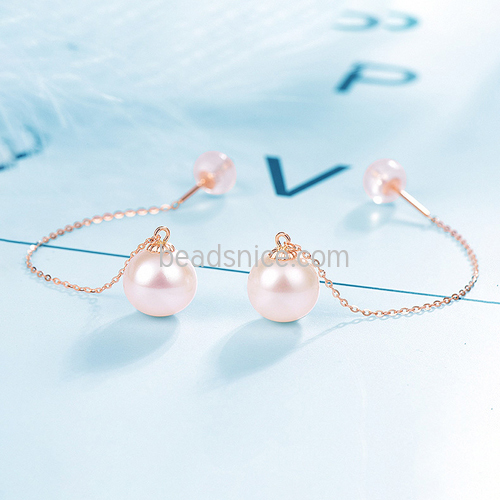 925 Sterling Silver Earring Stud Pearl Bail Threader Creative Unique