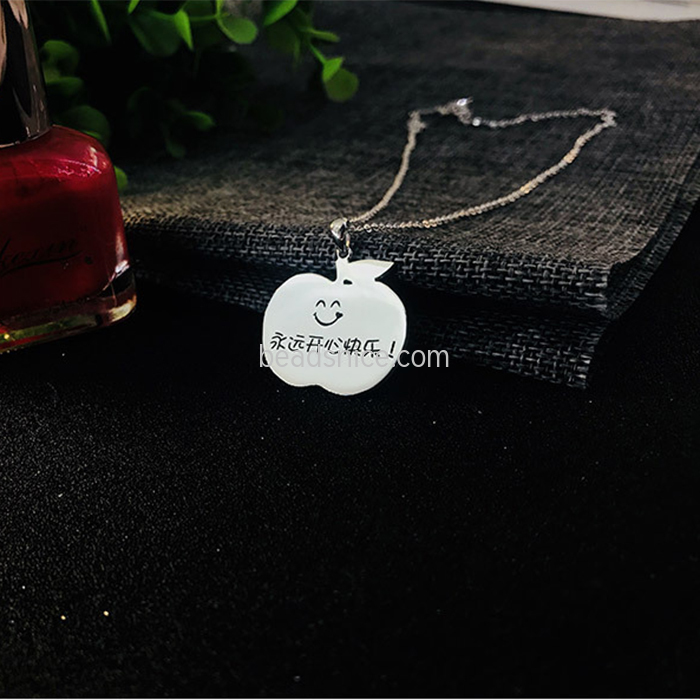 925 Silver necklace apple shape pendant DIY custom shadow carving photo