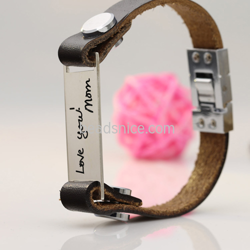 Leather Bracelet DIY Lettering 925 Sterling Silver Rectangular Brand Fashion