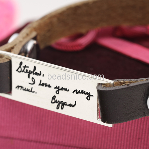 Leather Bracelet DIY Lettering 925 Sterling Silver Rectangular Brand Fashion