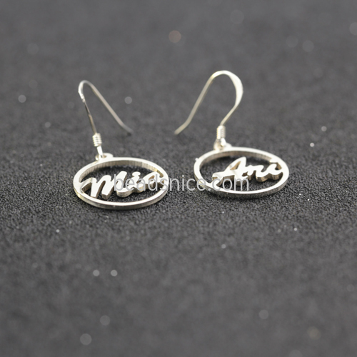 S925 silver name earrings Korean round earrings simple letters earrings DIY creative jewelry wholesale