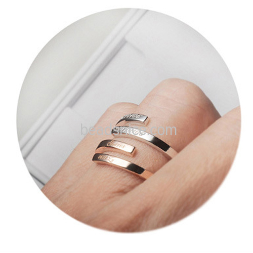 没重量 925 silver open ring can be lettering DIY handmade custom name ring couple gift