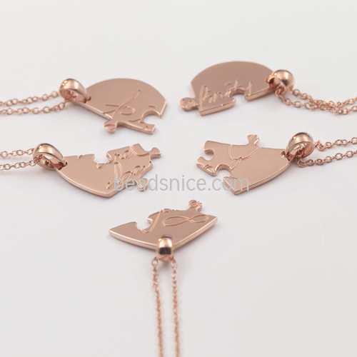 Rose gold 925 silver puzzle silver necklace DIY custom name necklace heart pendant LOGO pattern custom vintage jewelry