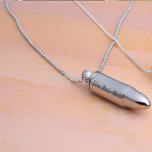 DIY Customized 925 Silver Bullet Couple Necklace Customized Lettering Pendant Can Put Note