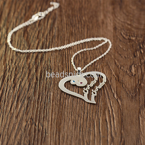 Custom Name Silver Necklace Female Couple DIY Letter Love Heart Necklace 925 Silver Diamond Lettering Necklace