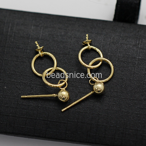 Sterling silver earring stud post with peg for half drilled beads and pearls earring  findings