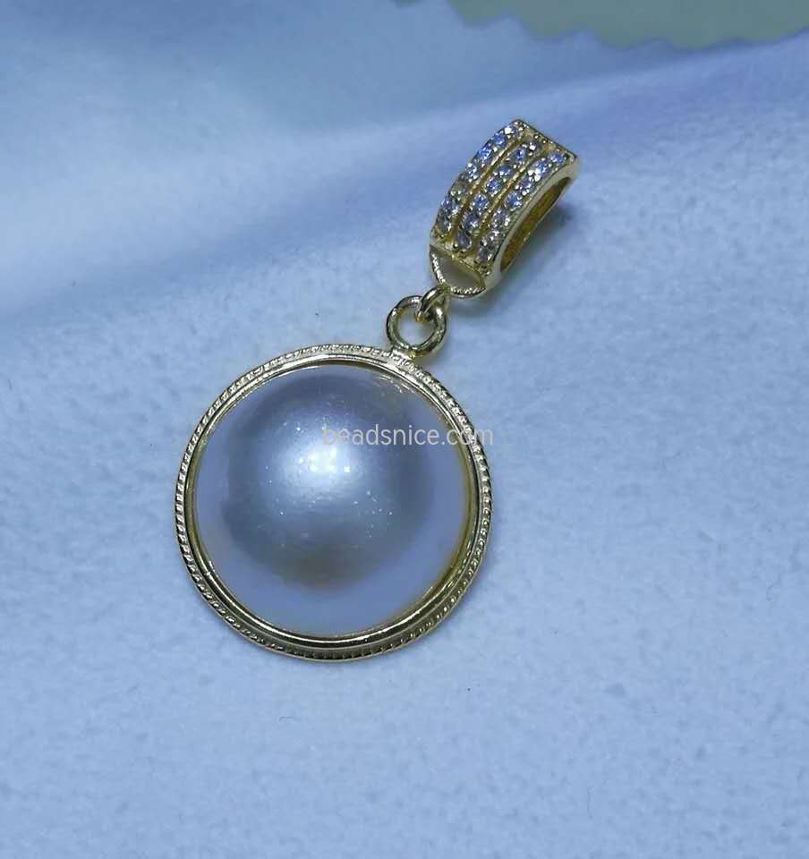 Seawater mabe pearl sterling silver pendant