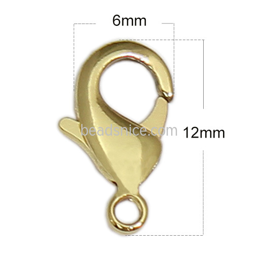 Brass Lobster Claw Clasp, Lead-safe,Nickel-free, 12x6mm,hole:about 1.5mm,