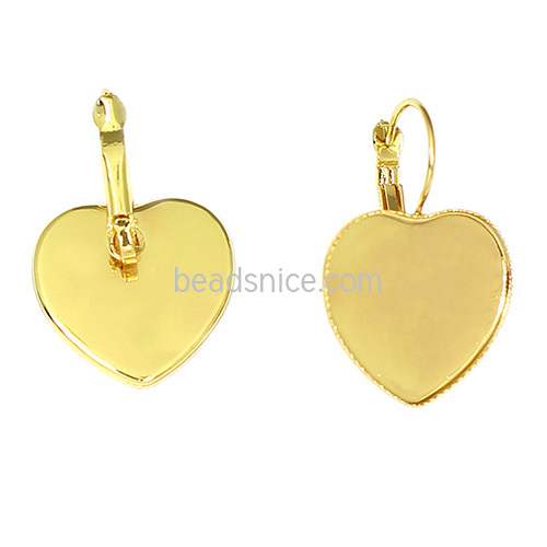 Earring cabochon base jewelry findings brass heart-shaped 20.5x19mm depth1.5mm