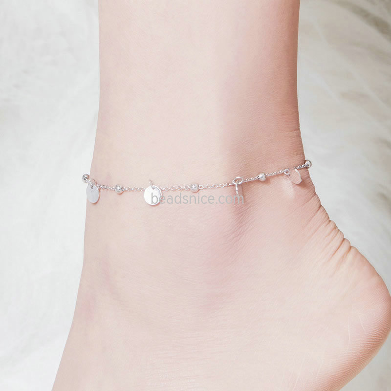 925 Sterling silver foot chain  small ball and wafer fashion simple sterling silver Anklet