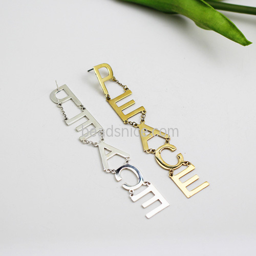 925 Sterling silver fashion English character PEACE long earrings