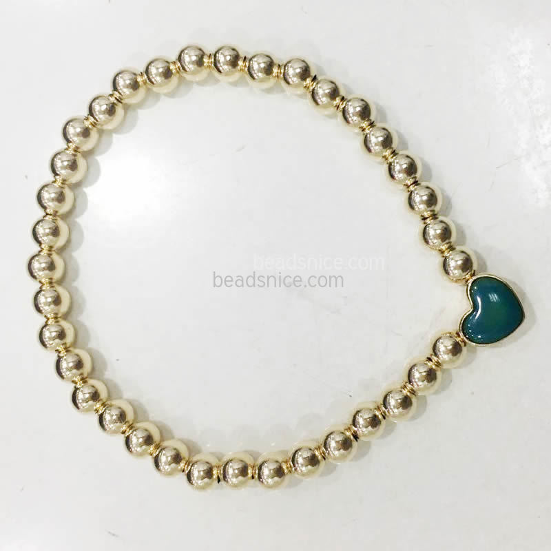 Gold filled beaded necklace set elastic string change color heart