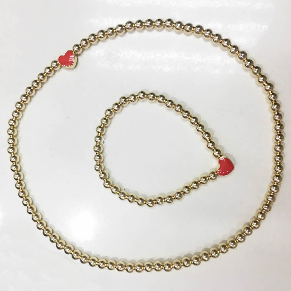 Gold filled beaded necklace set elastic string change color heart