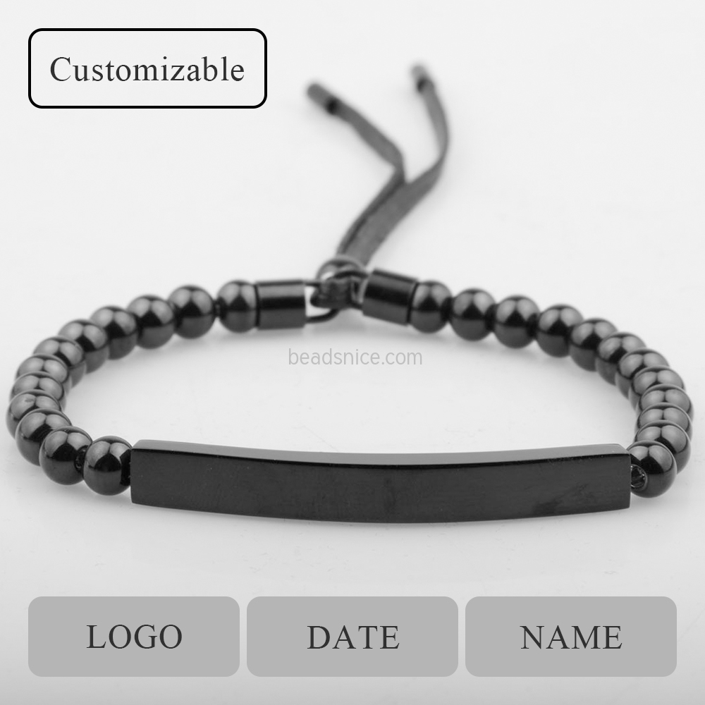 Adjustable 361L stainless Steel beaded bracelet for Men and Women（6mm steel ball）