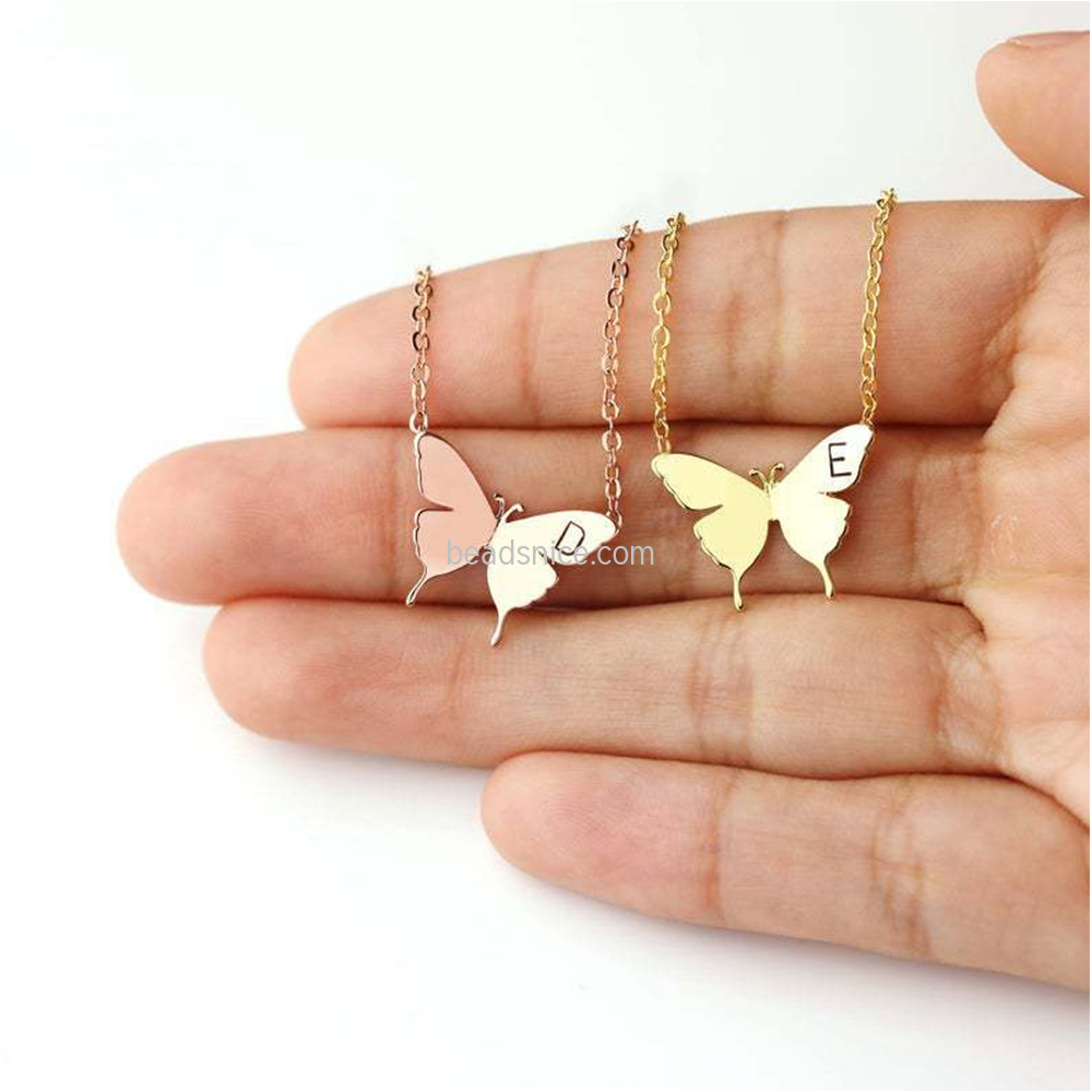 Hot Fashion Ladies Charm Butterfly Letter  A-F Stainless Steel Necklaces Three Colors