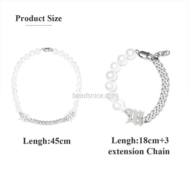 Pearl Alphabet Titanium Steel Necklace/Bracelet