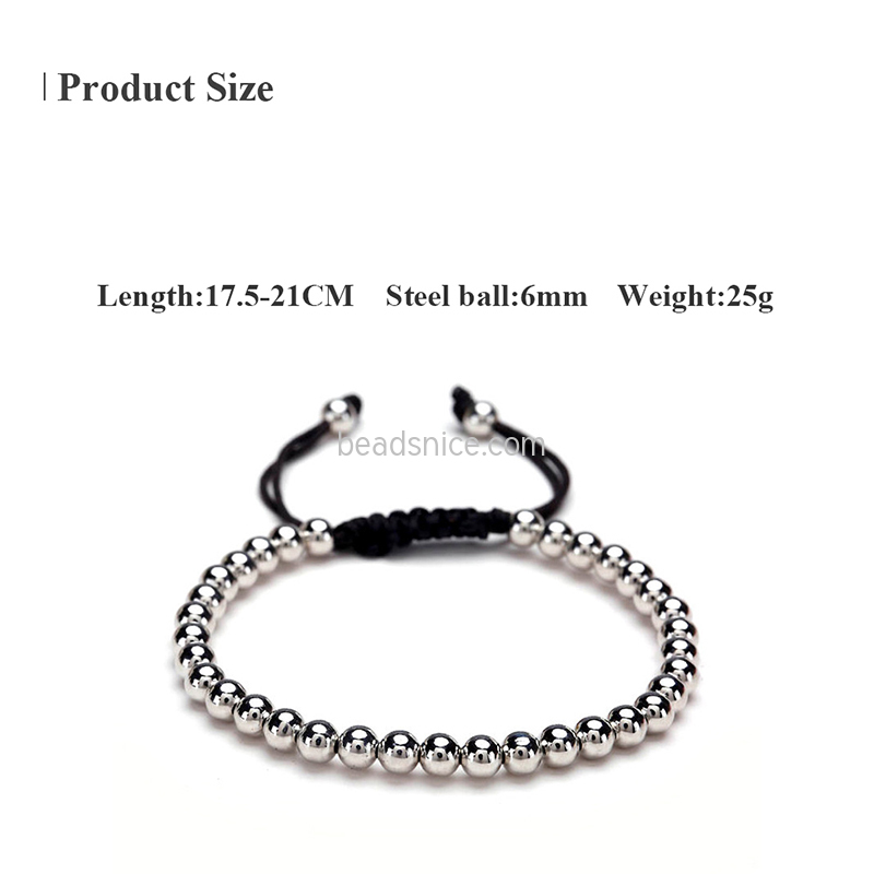 Hot sale stainless steel braided rope bracelet with 6mm titanium steel ball