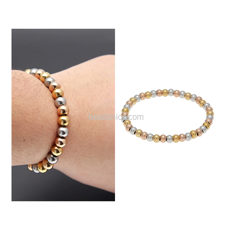 Stainless Steel Gold  Silver Rose Gold Mixed Color Men's Bead Bracelet