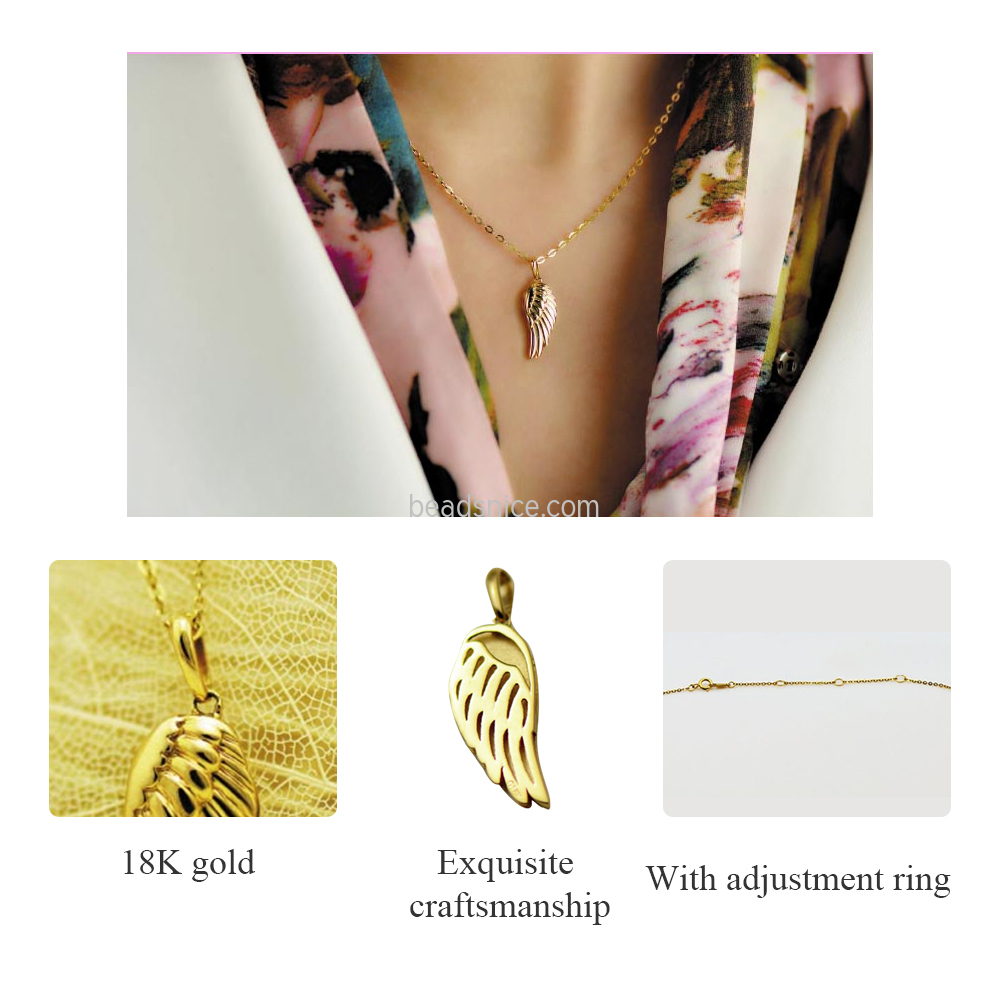 18k Gold Angel Wing Gold Pendant Adjustable Lady Necklace