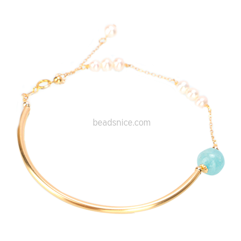 14K Gold Filled Adjustable Freshwater Pearl Bracelet with Amazonite