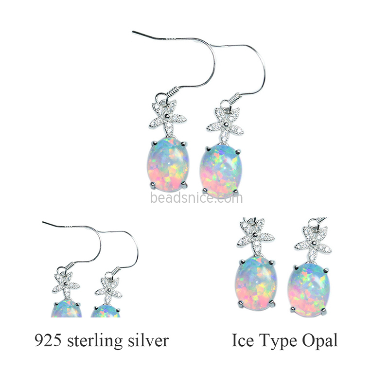925 Silver White Gold Plated Ice Seed Opal Earrings