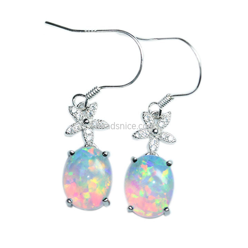 925 Silver White Gold Plated Ice Seed Opal Earrings