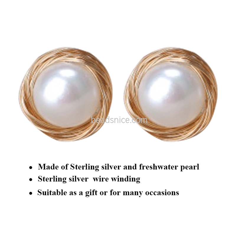 Sterling silver wire Winding Freshwater Pearl Earrings
