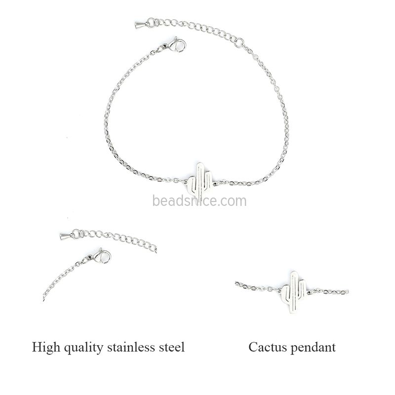 Stainless steel cactus pendant ladies bracelet