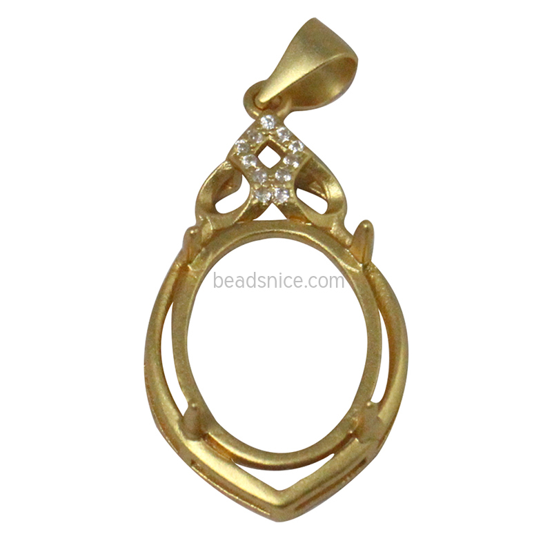 925 pure silver frosted gold 4-claw Pendant with egg shaped Gemstone