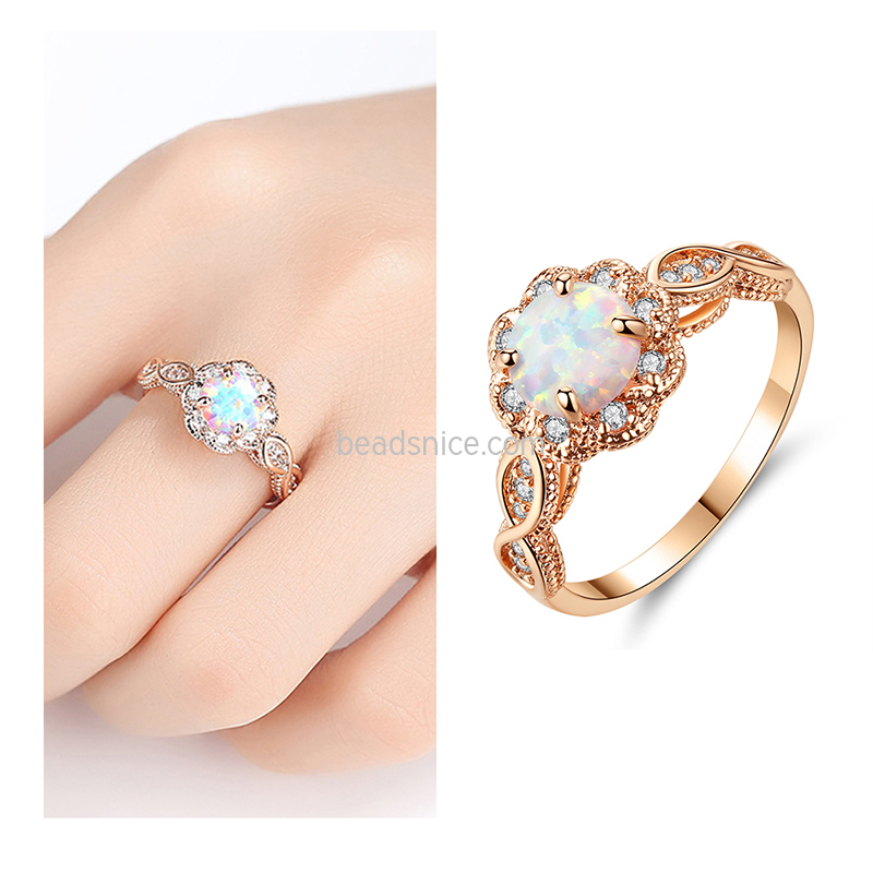 Fashion personality opal women's four-claw copper ring