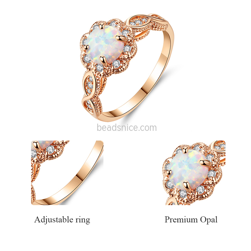 Fashion personality opal women's four-claw copper ring