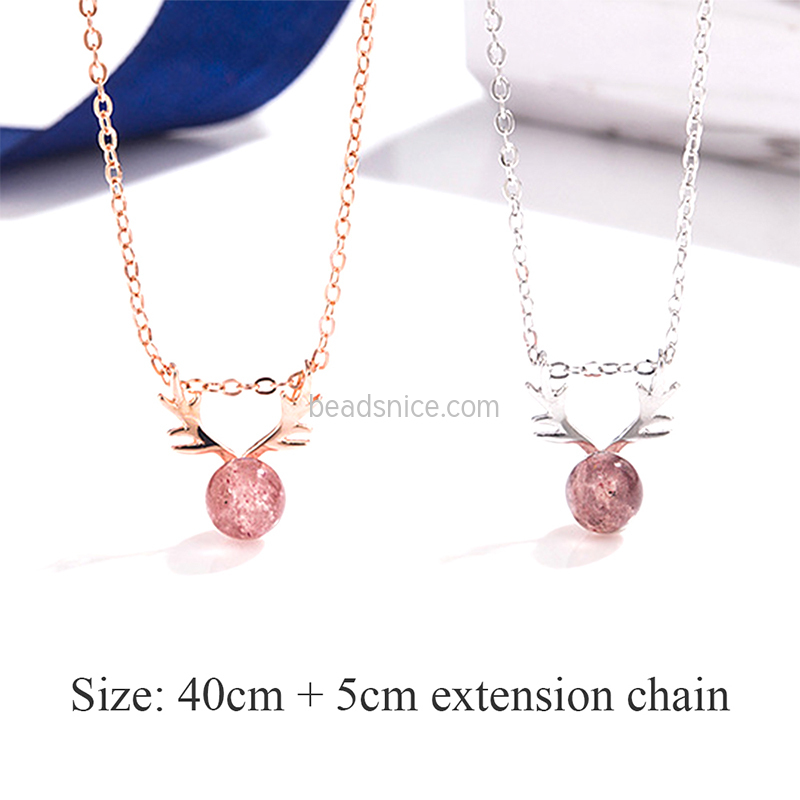 S925 sterling silver antler strawberry crystal women's necklace