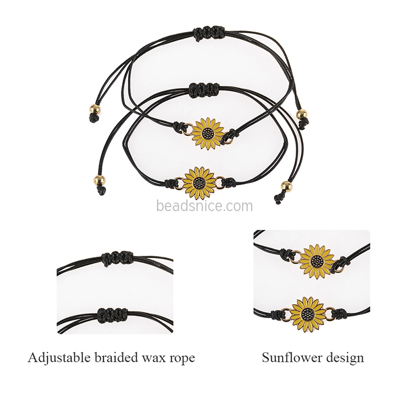 Alloy sunflower adjustable braided bracelet