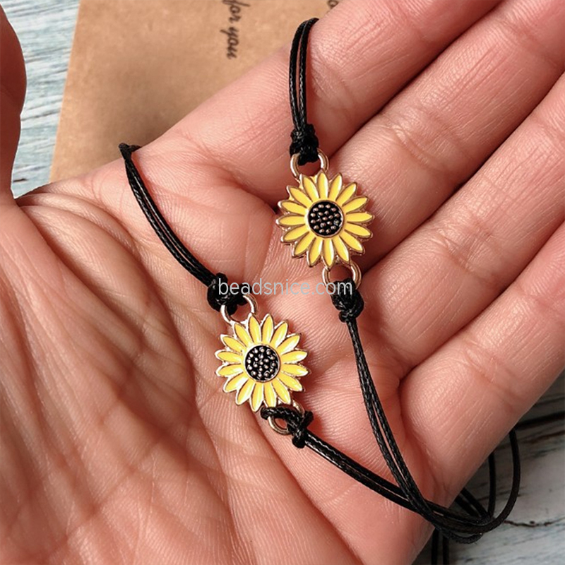 Alloy sunflower adjustable braided bracelet