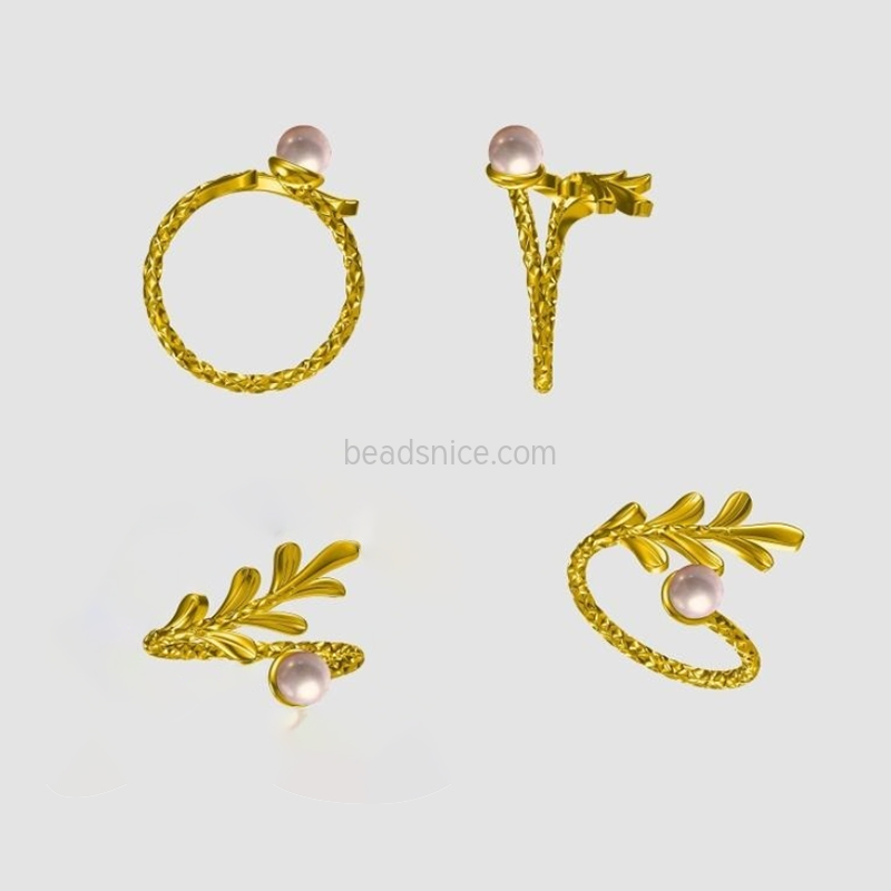Brass Jewelry Ring Base Leaf DIY Settings for Women