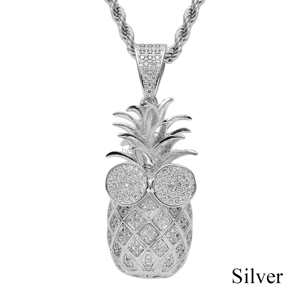 Stainless steel micro inlaid Zircon Pendant Necklace hip hop pineapple shape