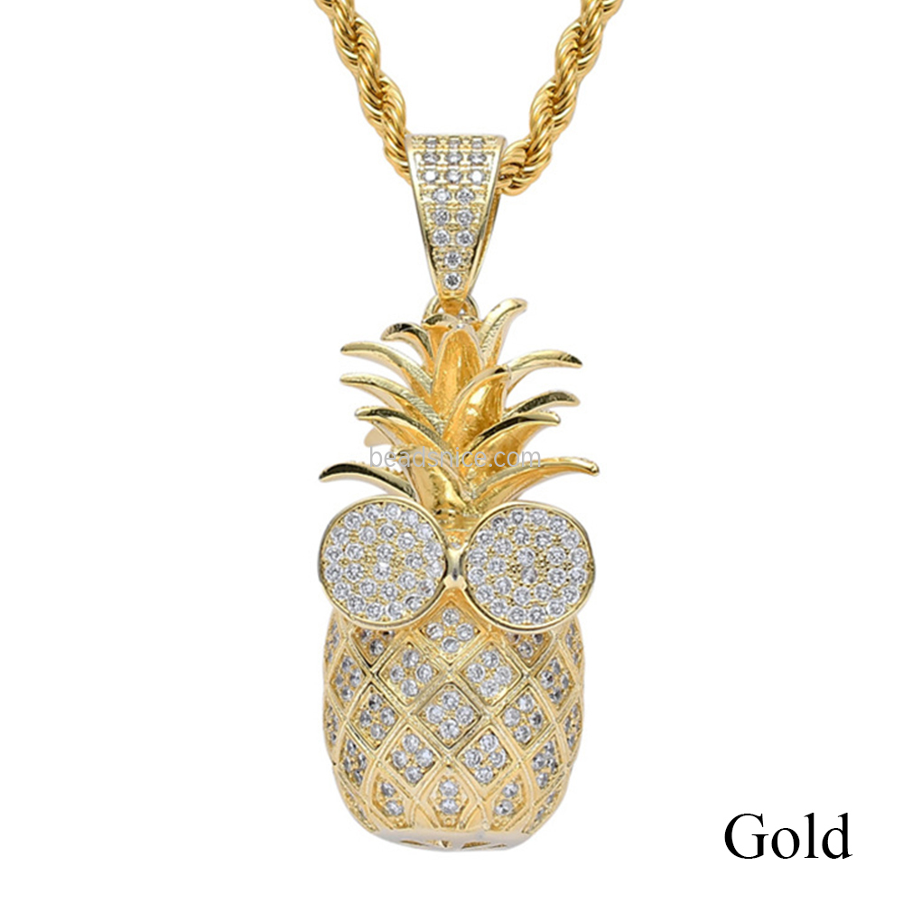Stainless steel micro inlaid Zircon Pendant Necklace hip hop pineapple shape